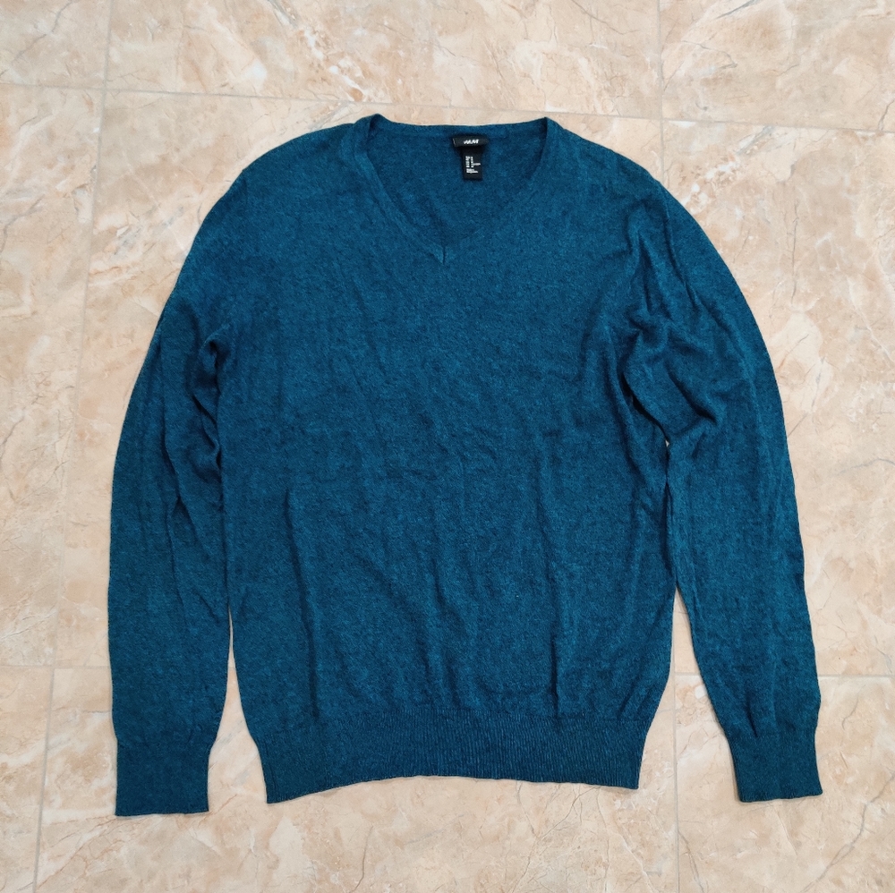 Dark Blue V Neck Pullover Sweater